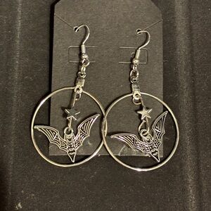 Silver Bat Hoop Earrings